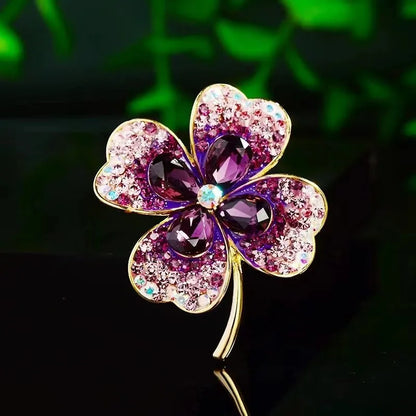 Rhinestone Clover Brooches For Women Green Pink Green Red Color Pin Flower Plant Jewelry Pin Accessories