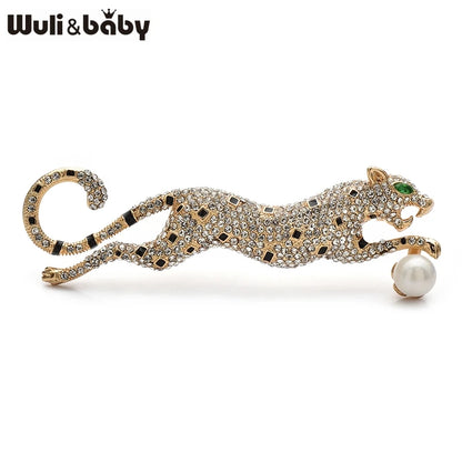 Wuli&baby Shining Leopard Brooches For Women Men 2-color Full Rhinestone Running Animal Party Office Brooch Pins Gifts