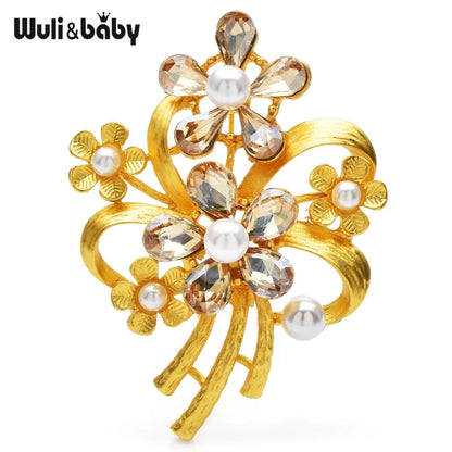 Wuli&baby Retro Rhinestone Flower Brooches For Women Unisex 2-color Alloy Plants Party Casual Brooch Pins Gifts