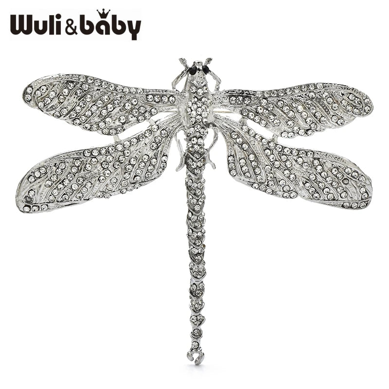 Wuli&baby Charming Huge Dragonfly Brooches Rhinestone Shining Insects Brooch For Women's Clothes Winter Coat Pins Gifts