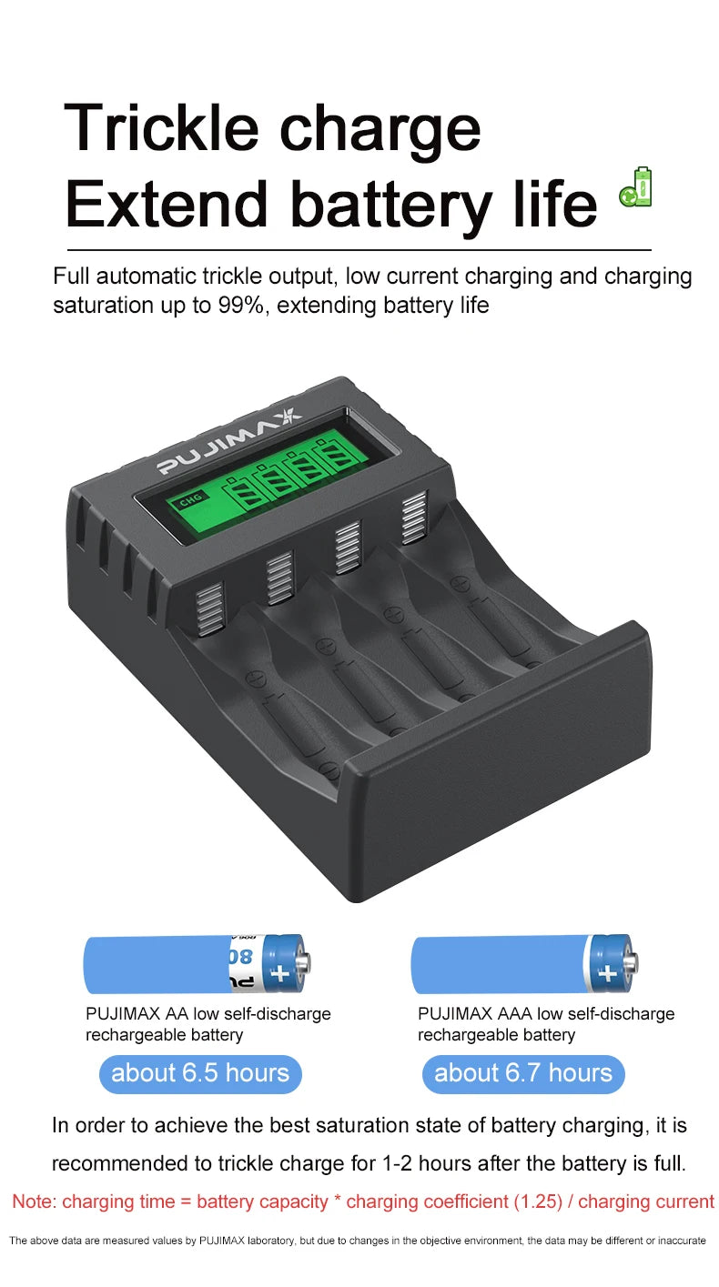PUJIAMX AA/AAA Rechargeable Battery Charger LCD Display Portable Adapter USB Cable TypeC Batteries Interface Fast Charging Tool
