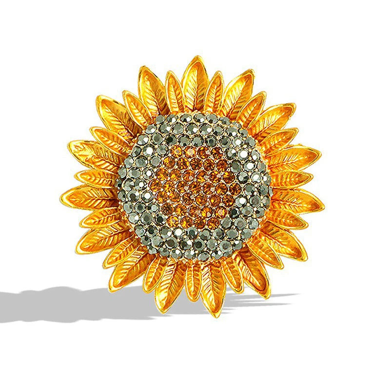 Shiny Rhinestone Sunflower Brooch Pin For Women Luxury Zircon Daisy Flower Collar Badge Elegant Floral Bouquet Corsage Jewelry