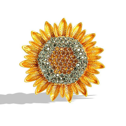Shiny Rhinestone Sunflower Brooch Pin For Women Luxury Zircon Daisy Flower Collar Badge Elegant Floral Bouquet Corsage Jewelry