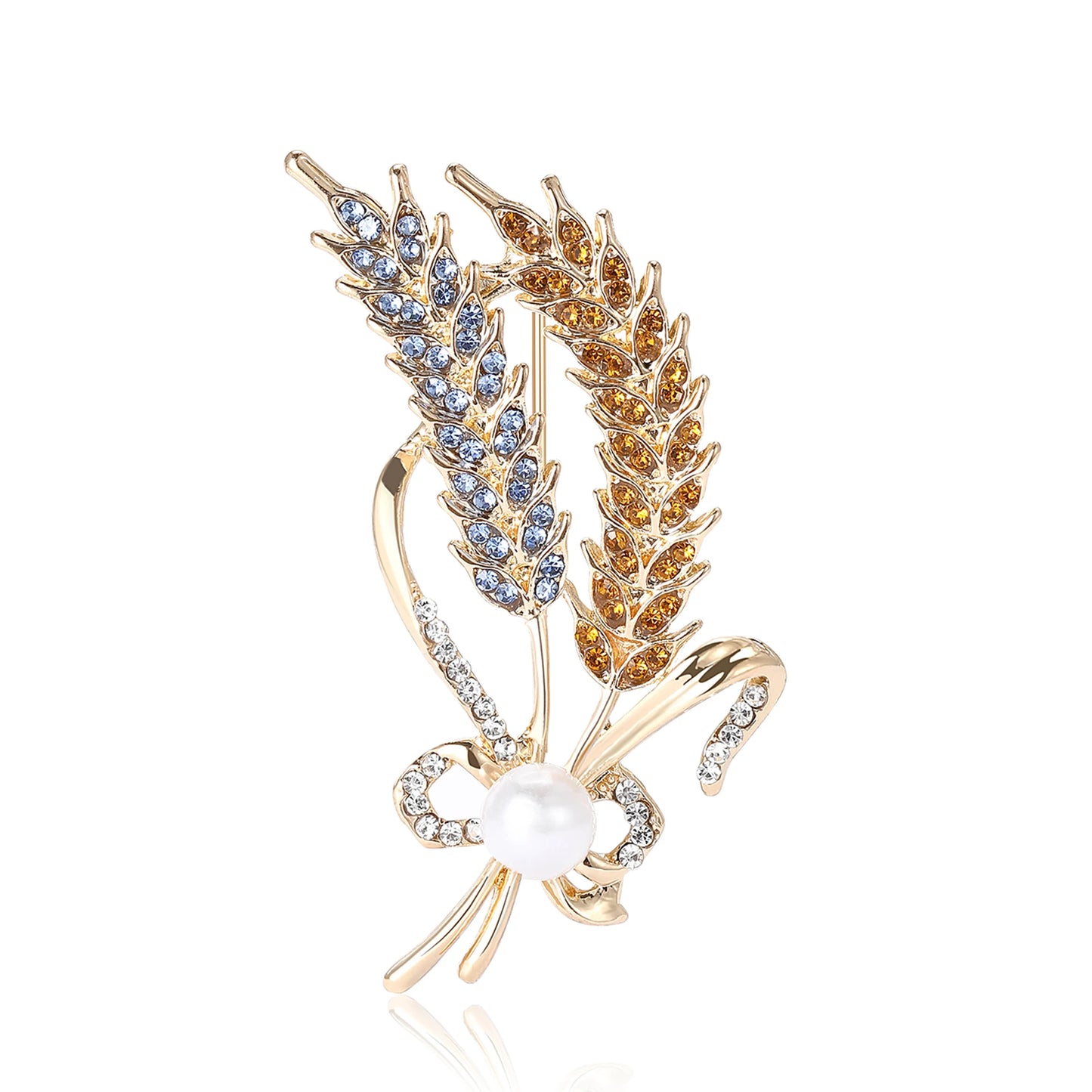 Beaut&Berry Ear of Wheat Brooches for Women Rhinestone Blue and Yellow Plant Pins 5-Color Unisex Casual Accessories Gifts