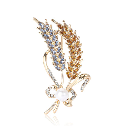 Beaut&Berry Ear of Wheat Brooches for Women Rhinestone Blue and Yellow Plant Pins 5-Color Unisex Casual Accessories Gifts