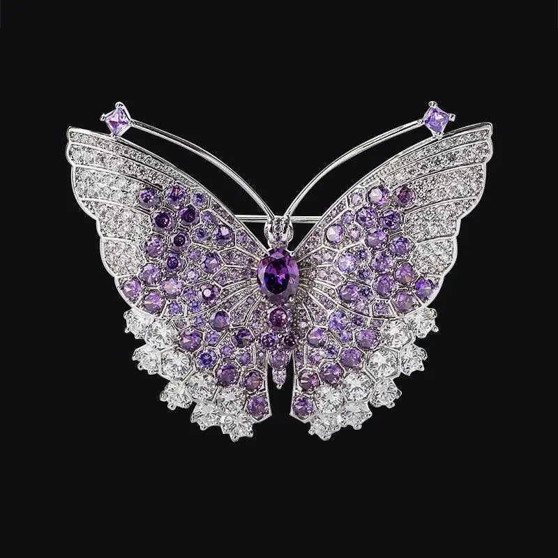 Luxury Purple Butterfly Brooch For Women Sparkling Cubic Zircon Lapel Pin Elegant Wedding Banquet Jewelry Gift