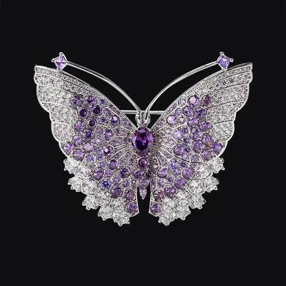 Luxury Purple Butterfly Brooch For Women Sparkling Cubic Zircon Lapel Pin Elegant Wedding Banquet Jewelry Gift