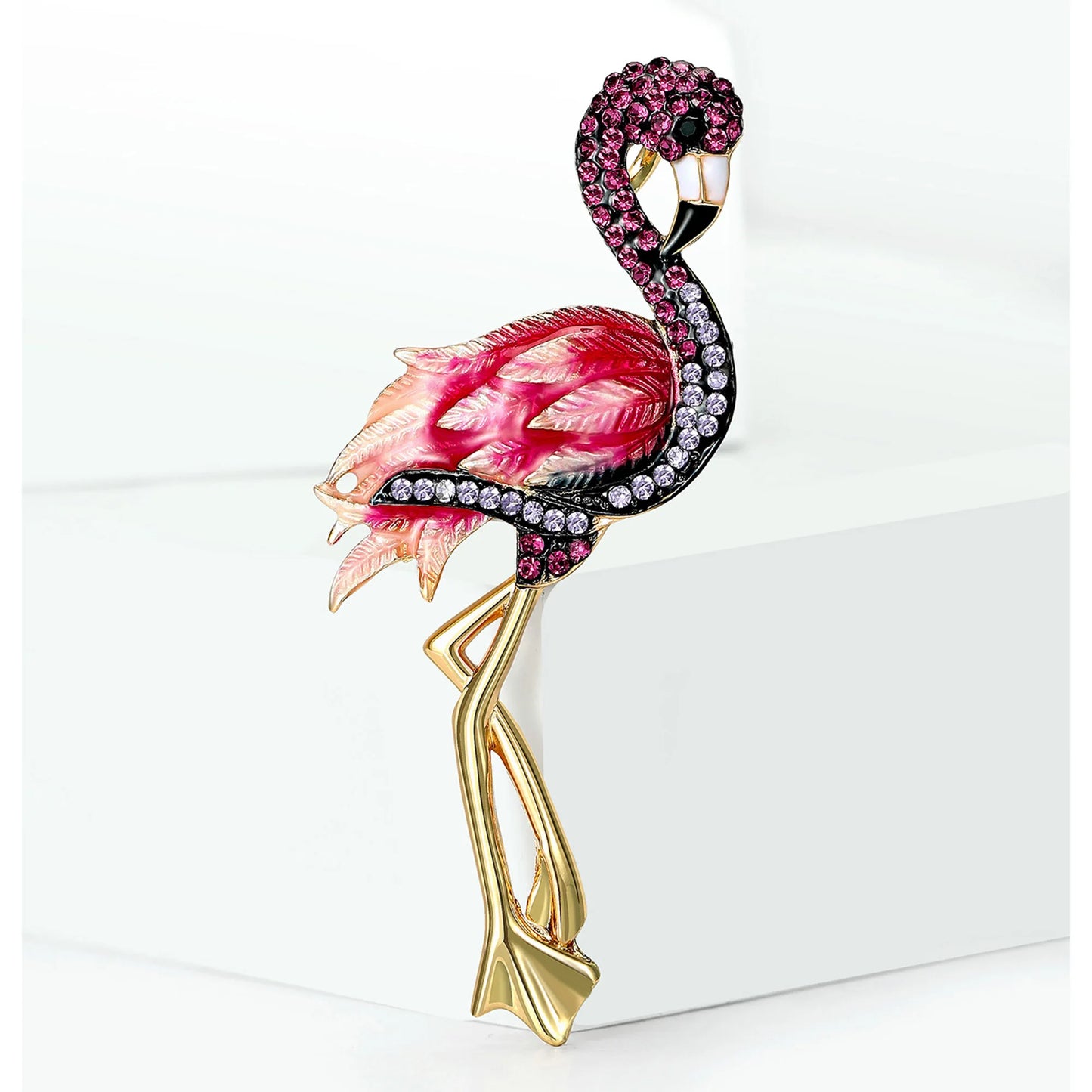 Beaut&Berry Trendy Rhinestone Flamingo Brooches for Women Unisex Animal Pins Casual Party Jewelry Accessories Gifts Decoration