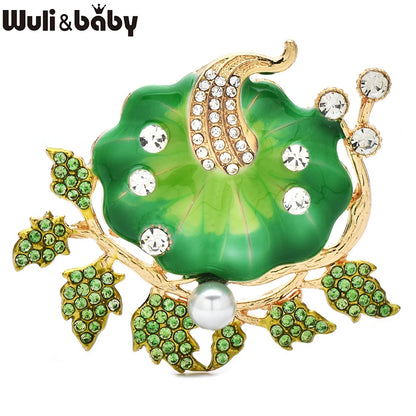 Wuli&baby Lovely Enamel Pumpkin Brooches For Women Unisex 3-color Rhinestone Plants Party Casual Clothes Brooch Pins Gifts