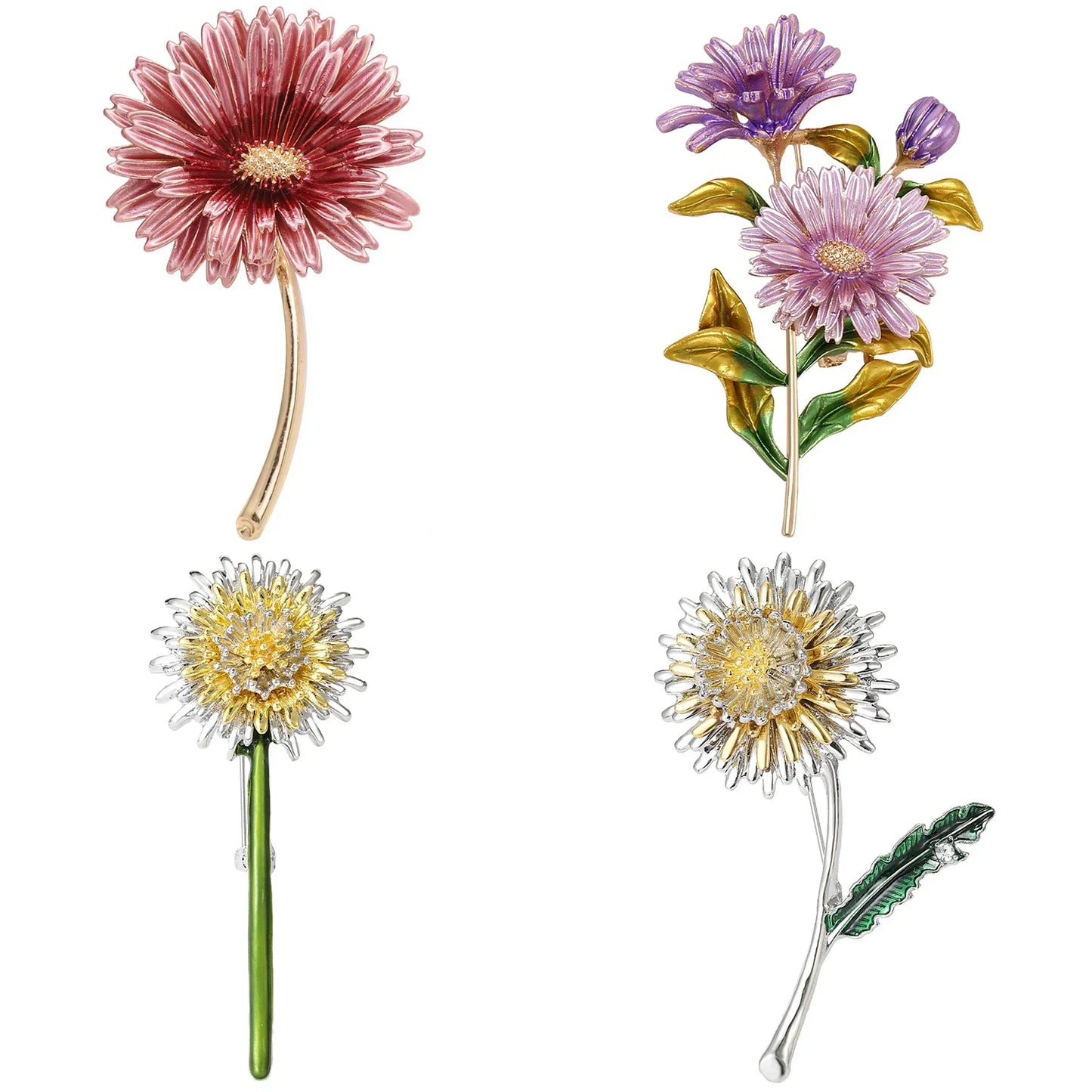 Enamel Chrysanthemum Pin for Women Sunflower Brooches Flower Leaf Pins Banquet Party Backpack Gifts Jewelry Accessories