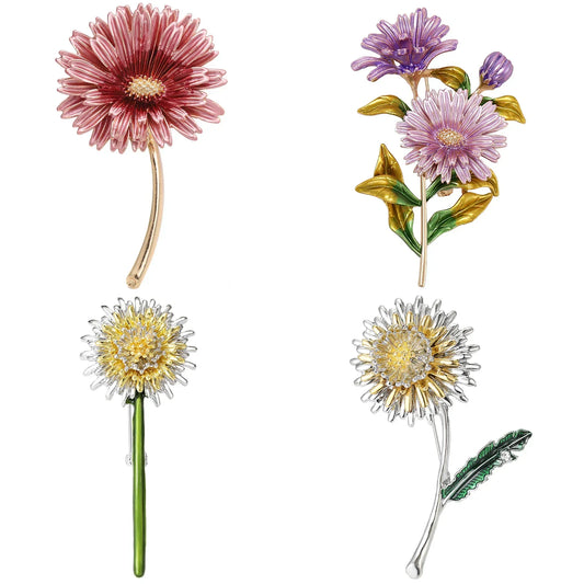 Enamel Chrysanthemum Pin for Women Sunflower Brooches Flower Leaf Pins Banquet Party Backpack Gifts Jewelry Accessories