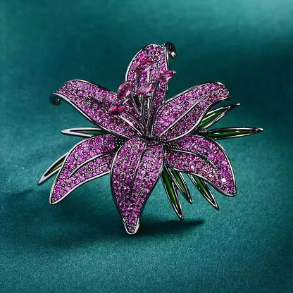 Ajojewel White/Green/Purple Lily Brooch Rhinestone Flower Jewelry High Quality Cloth Pin Trendy Gifts