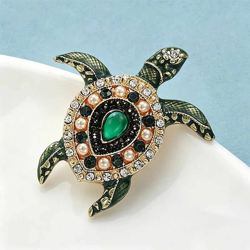 Wuli&baby Lovely Sea Turtle Brooches For Women Unisex 2-color Enamel Rhinestone Water Animal Party Causal Brooch Pins Gifts