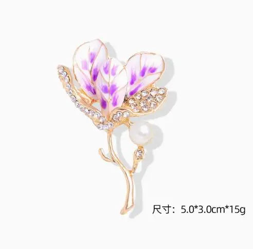 Resin Tulip Brooch for Women Unisex Rhinestone Flower Pin Pearl Plant Lapel Pin Banquet Party Backpack Gifts Jewelry Accessories
