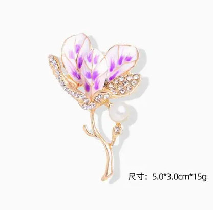 Resin Tulip Brooch for Women Unisex Rhinestone Flower Pin Pearl Plant Lapel Pin Banquet Party Backpack Gifts Jewelry Accessories