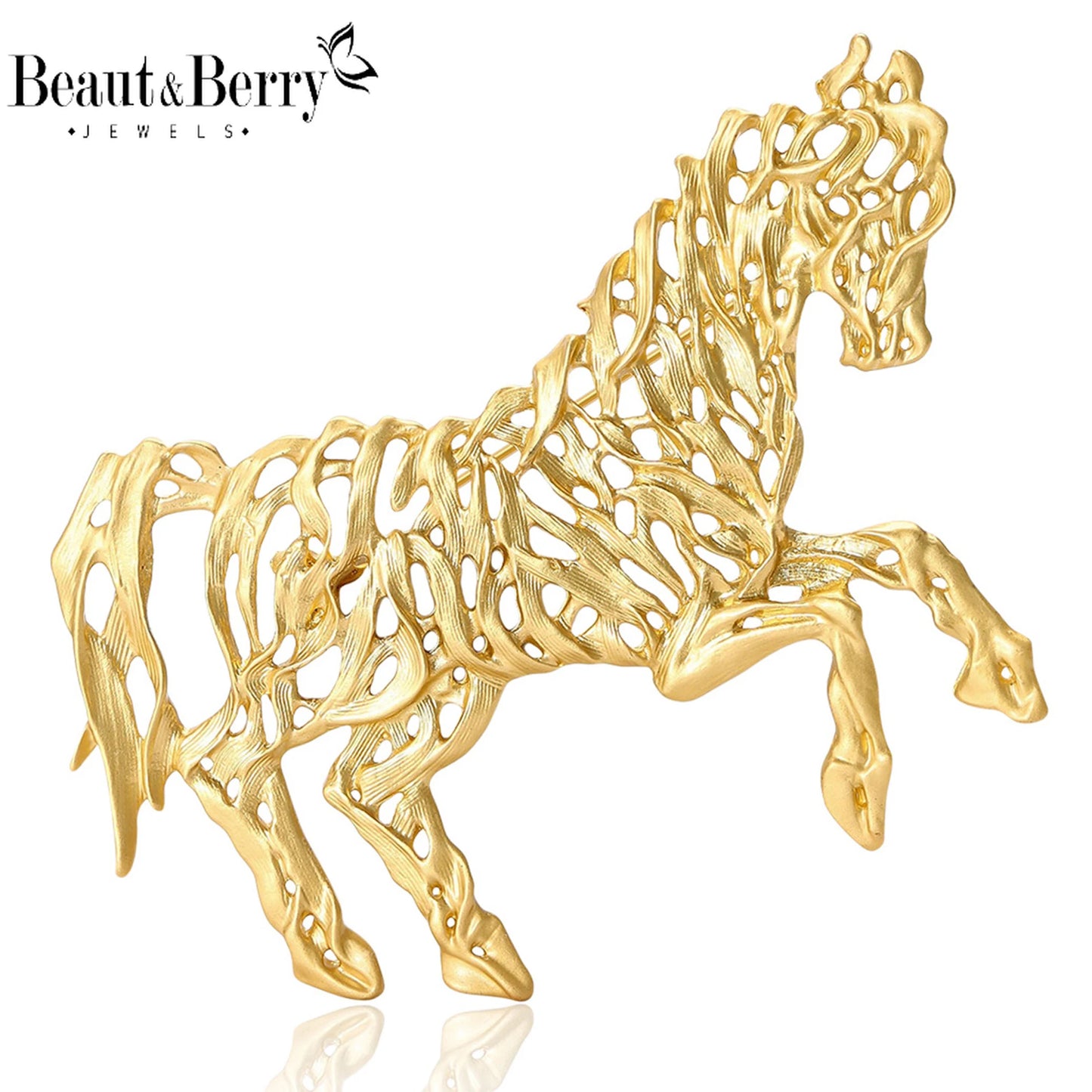 Beaut&Berry Fashion Enamel Hollow Horse Brooches for Women Animal Pins Casual Party Accessories Luxury Gifts Friends Decoration
