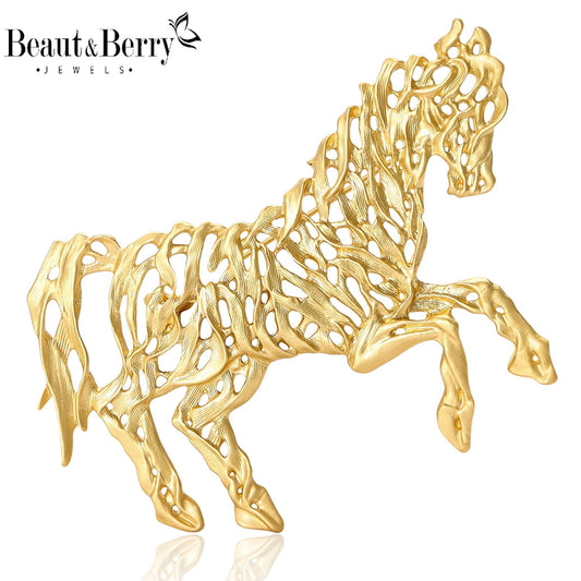 Beaut&Berry Fashion Enamel Hollow Horse Brooches for Women Animal Pins Casual Party Accessories Luxury Gifts Friends Decoration