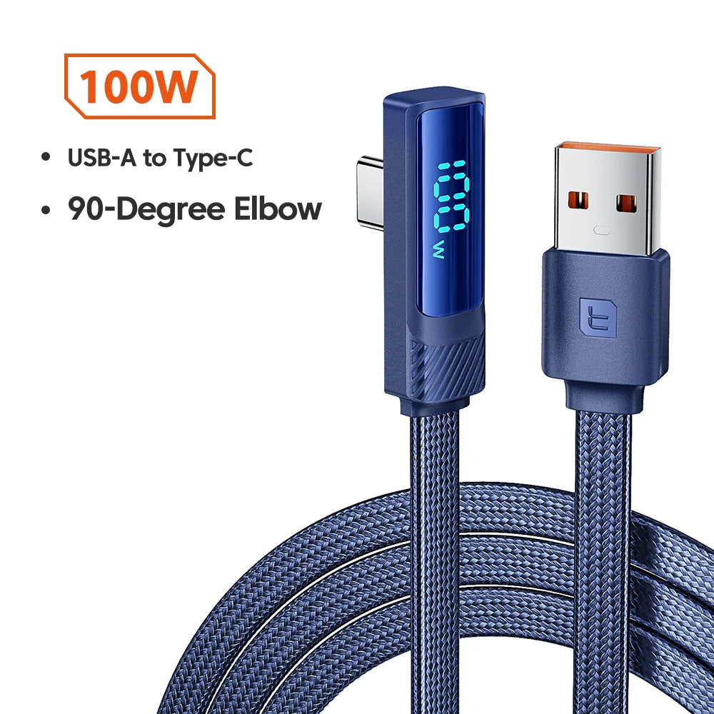 Toocki 90 Degree USB C Cable 6A Fast Charging Elbow Type C Cable for Huawei P40 Realme Samsung S20 Digital Display Data Cable