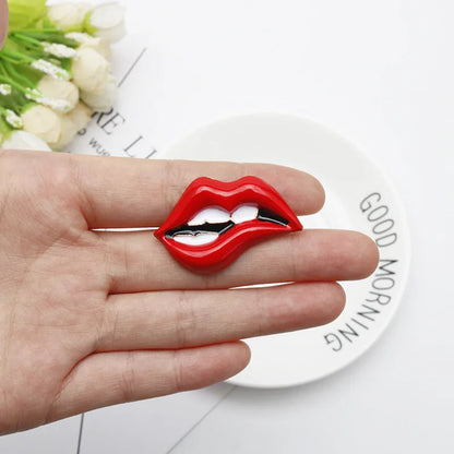 Wuli&baby Red Lip Enamel Brooches Women Men Party Banquet Alloy Brooches Pins Girls' Hats Bags Accessories