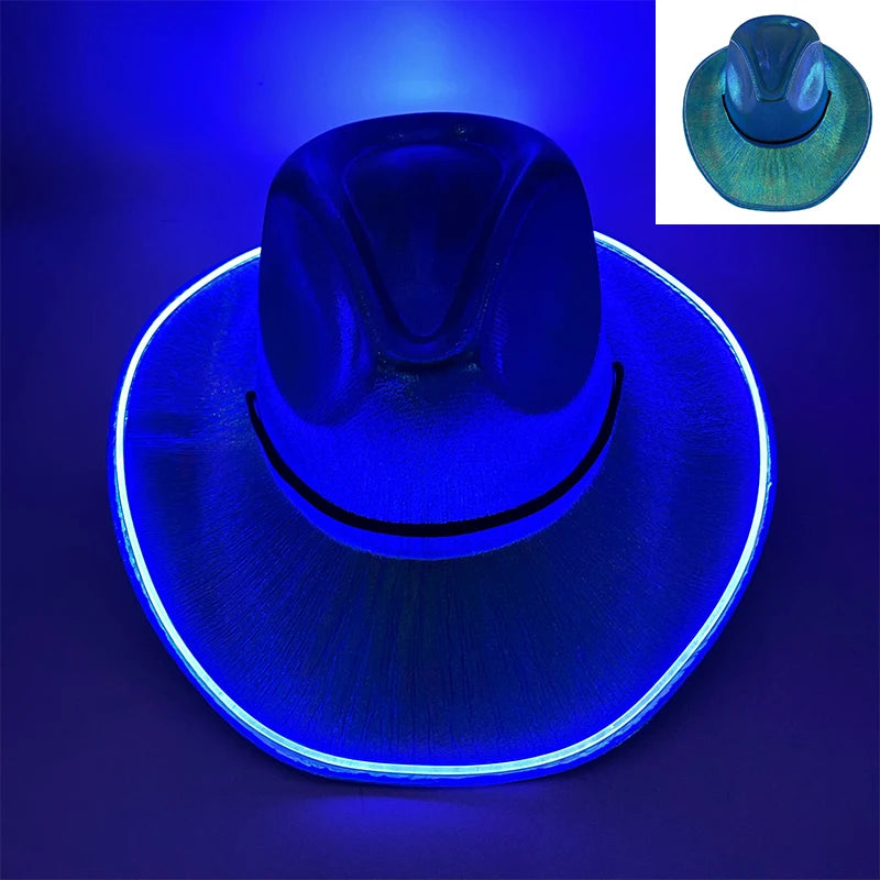 LED Glowing Cowgirl boy Hat Neon Luminous Bride Hat For Holiday Light Up Supplies Fluorescent Party Props Bachelorette Party Hat