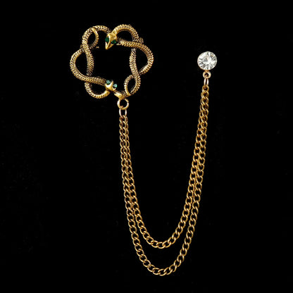 Retro Fashion Crystal Glasses Brooch Tassel Chain Snake Eagle Animal Lapel Pin Men Suit Shirt Collar Badge Jewelry Accessories