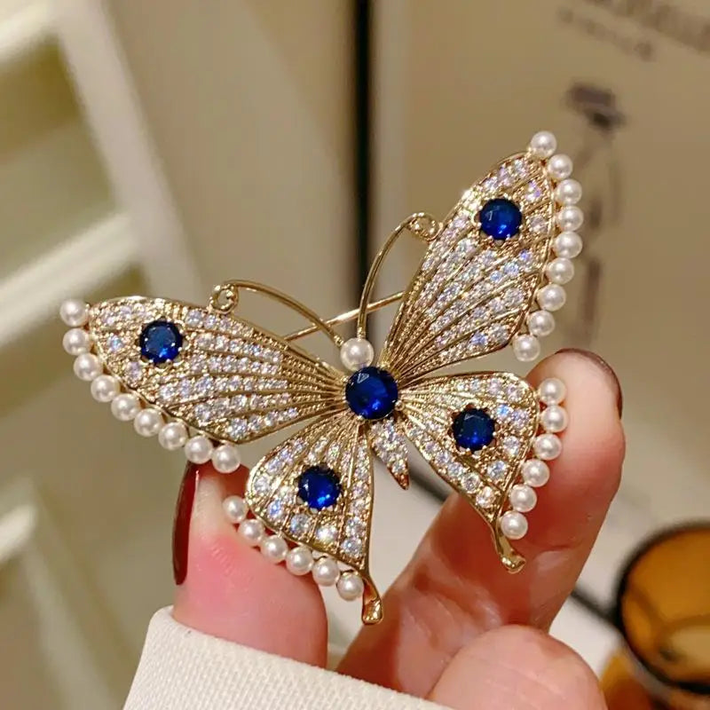 Fashion Luxury Pearl Rhinestone Butterfly Brooches For Women Clothing Coat Accessries Gifts