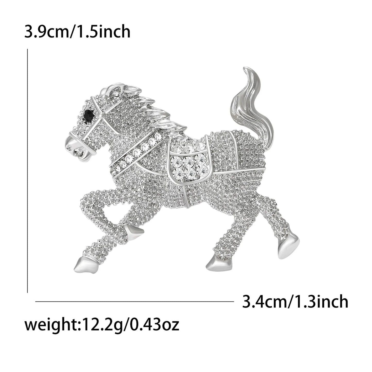 Beaut&Berry Classic Rhinestone Horse Brooches for Women Zodiac Animal Lapel Pins Casual Party Accessories New Year Gifts Friends