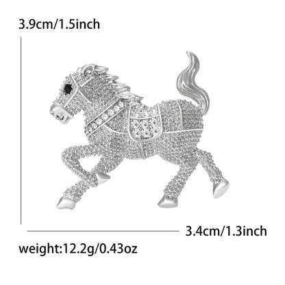 Beaut&Berry Classic Rhinestone Horse Brooches for Women Zodiac Animal Lapel Pins Casual Party Accessories New Year Gifts Friends