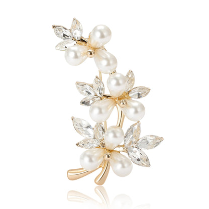 Beaut&Berry Luxury Pearl Plum Flower Brooches for Women Unisex Plant Pins Casual Party Jewelry Accessories Gifts Decoration