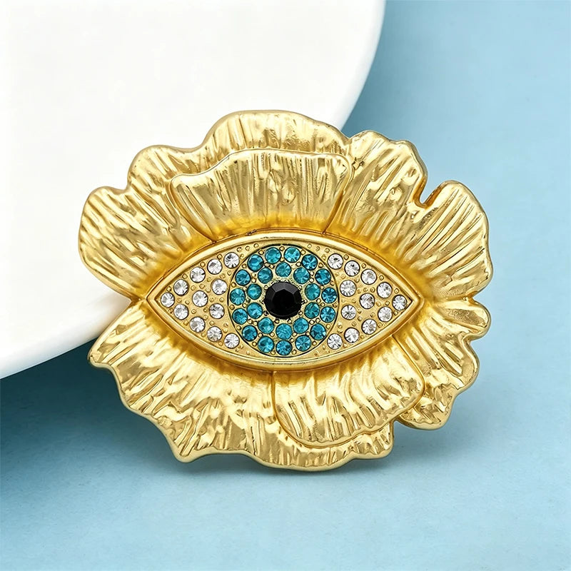 Wuli&baby Beautiful Eye Brooches For Women Unisex Flower Eyelash Rhinestone Eyes Party Office Brooch Pin Gifts