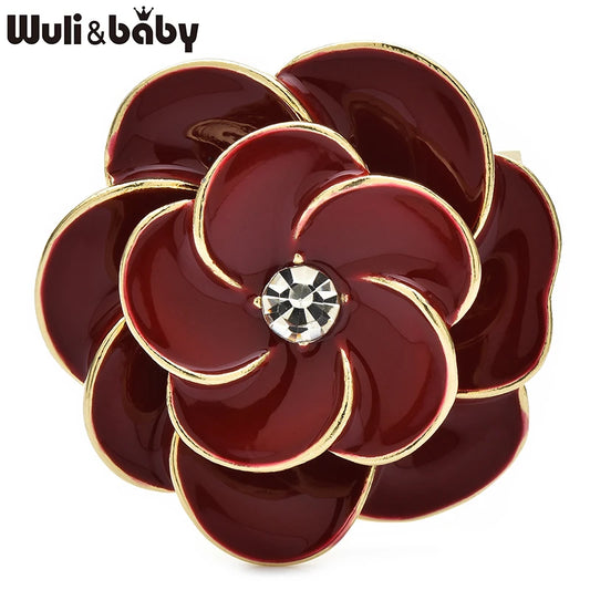 Wuli&baby Red Enamel Camellia Flower Brooches For Women Unisex Clothes Backpack's Brooch Pins Gifts