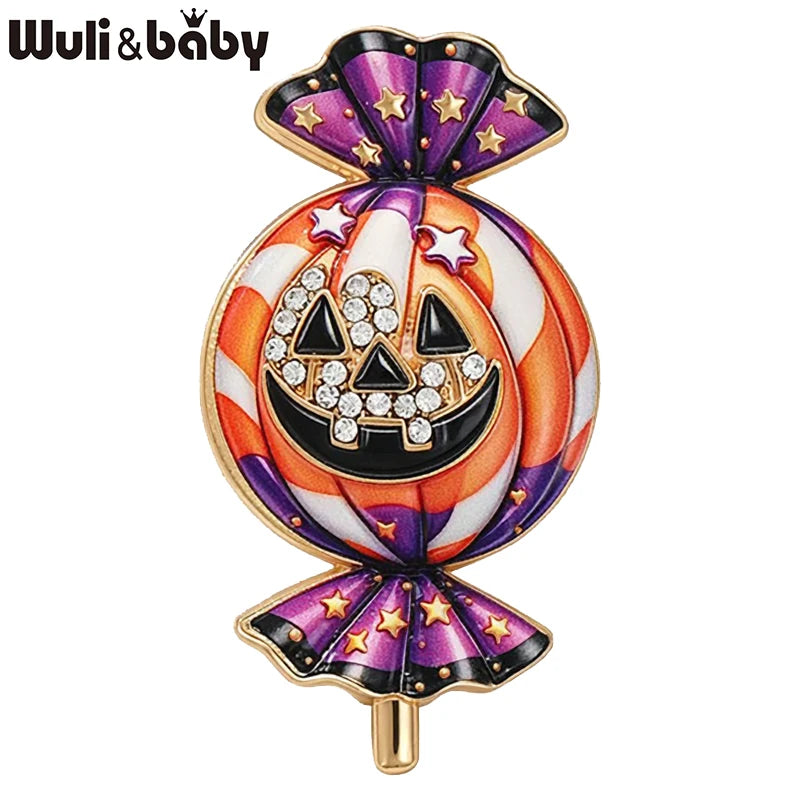 Wuli&baby Lovely Candy Pumpkin Brooches For Women Unisex All Saints Day Halloween Casual Party Brooch Pin Gifts