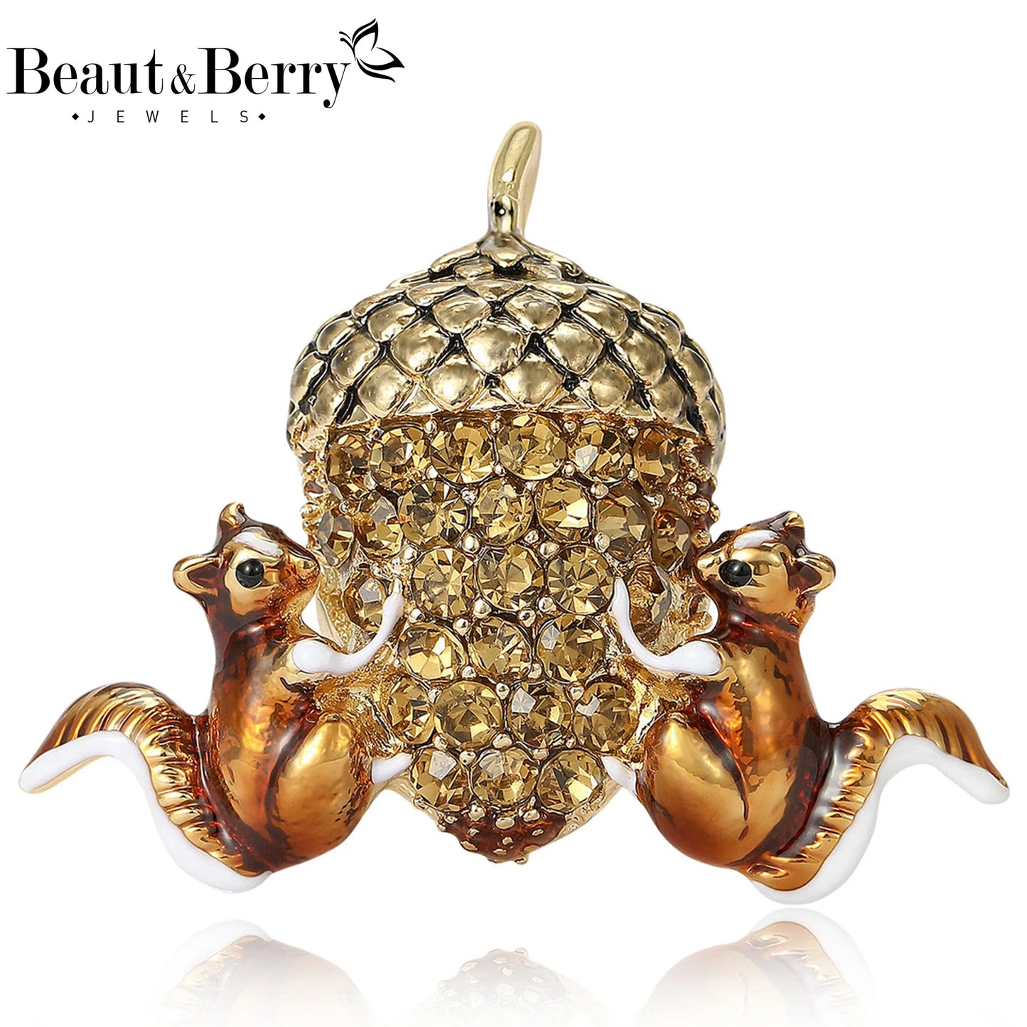 Beaut&Berry Classic Rhinestone Squirrel Chestnut Brooches for Women Unisex Fruit Pins Casual Party Jewelry Accessories Gifts