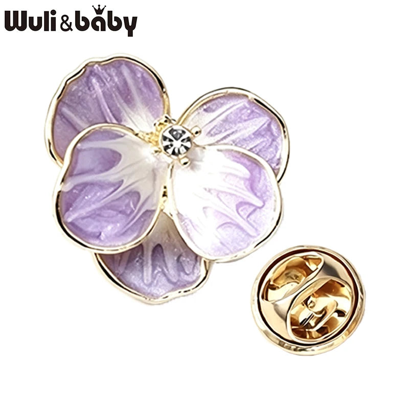 Wuli&baby Little Pansy Flower Collar Pins For Women Lady 3-color Enamel Fresh Plants Party Casual Brooch Pin Fashion Gifts