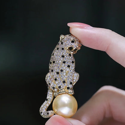 Vintage Luxury Beautiful Rhinestone Set Leopard Design Brooch，Suit Coat Costume Jewelry Accessories Pins，Holiday Party Favors