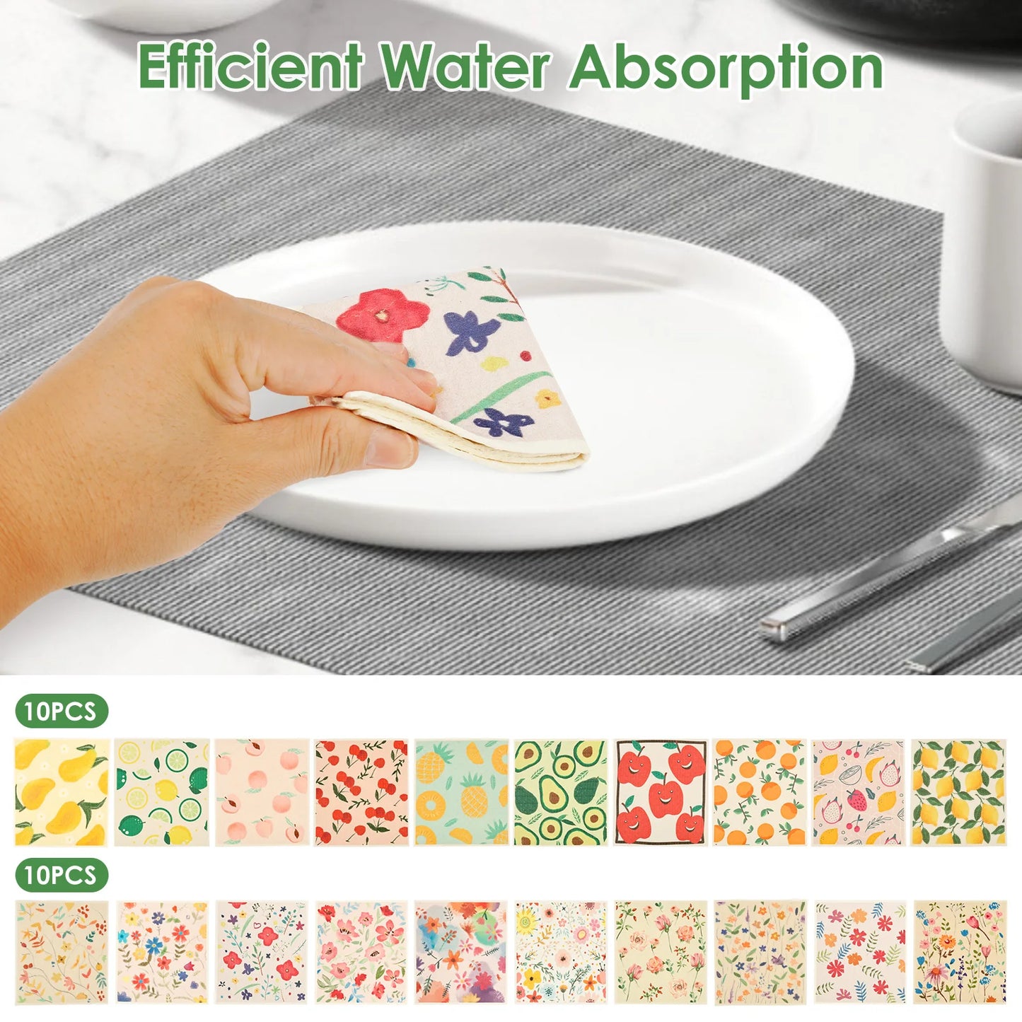 10Pcs Swedish Dishcloth High Water Absorbency Quick Drying Dish Rag Kitchen Cleaning Cloths Dish Towels Wet Dry Dishcloths