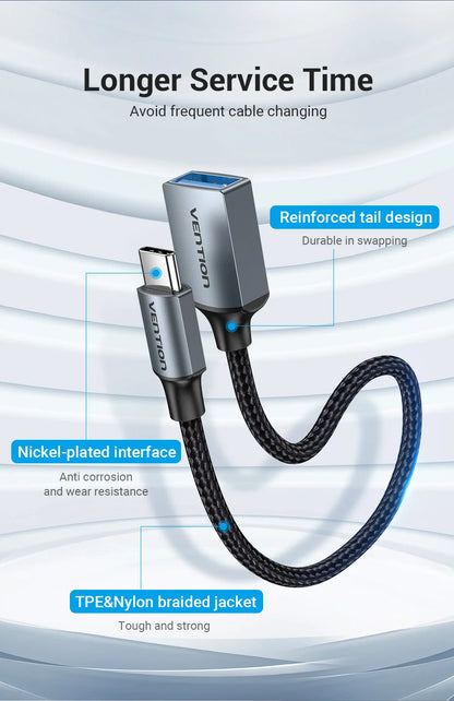 Vention USB C OTG Adapter USB A to Type C Adapter Cable USB3.0 2.0 5Gbps Data Adapter Type-C Converter for MacBook Pro Xiaomi 17