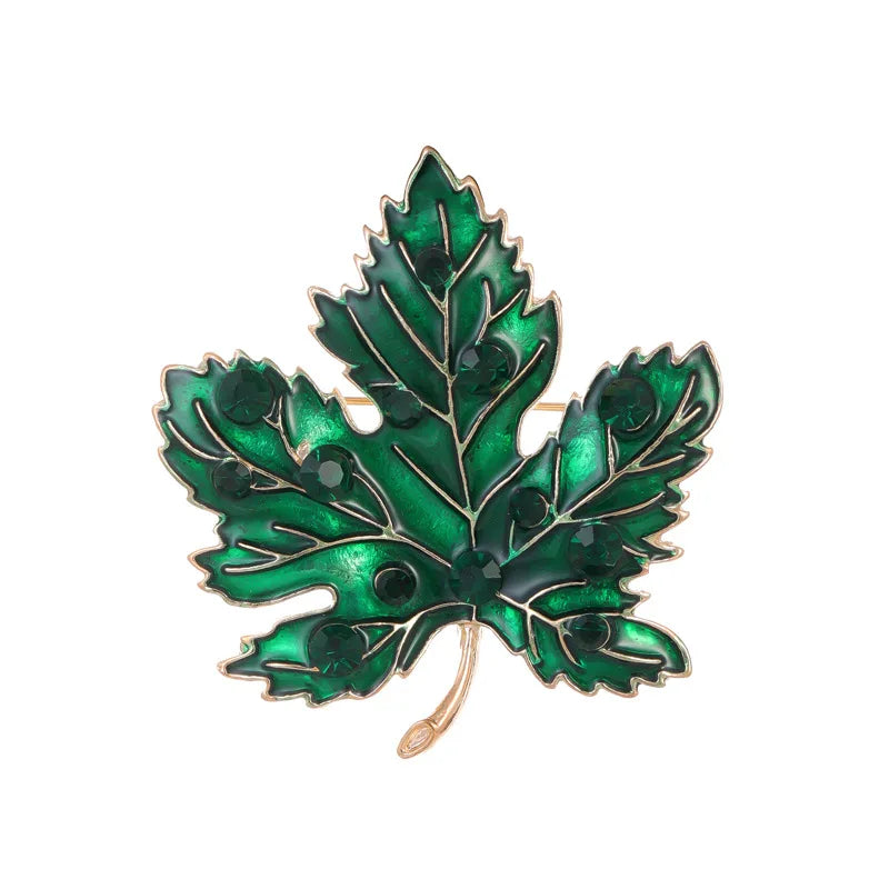 Exquisite Crystal Enamel Maple Leaf Brooch Pin for Women Plant Corsage Badge Wedding Jewelry Gifts