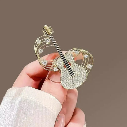 Rhinestone Musical Violin Brooches For Women Unisex Shell Musical Instrument Pins Backpack Decoration Clothes Accessories
