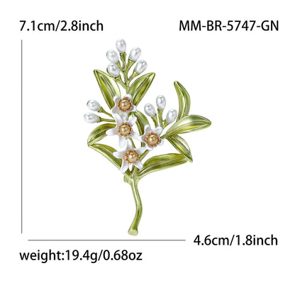 Beaut&Berry Luxury Enamel Jasmine Brooches for Women Unisex Plant Pins Casual Party Jewelry Accessories Gifts Decoration
