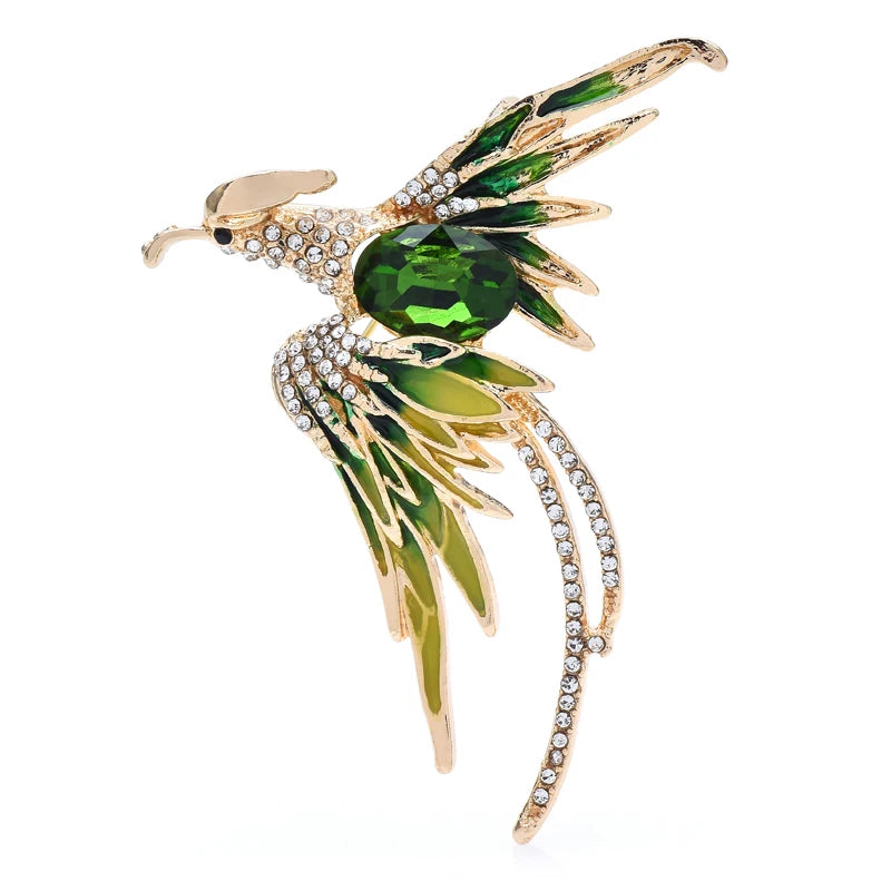 Luxury Crystal Phoenix Bird Brooches For Women Men Unisex Colorful Yellow Enamel Pins Chinese Birds Party Office Jewelry Gifts