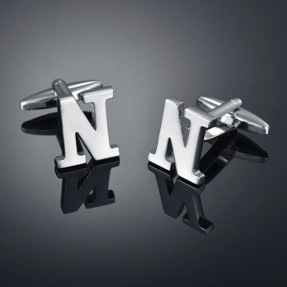 Simple Silver Color 26 Letter Cufflinks for men A to Z Alphabet Initial Cuff Links Business Suit Shirt Button Wedding Jewelry