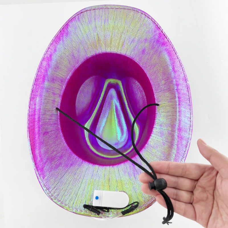 LED Glowing Cowgirl boy Hat Neon Luminous Bride Hat For Holiday Light Up Supplies Fluorescent Party Props Bachelorette Party Hat