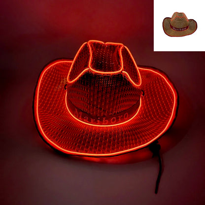 LED Glowing Cowgirl boy Hat Neon Luminous Bride Hat For Holiday Light Up Supplies Fluorescent Party Props Bachelorette Party Hat