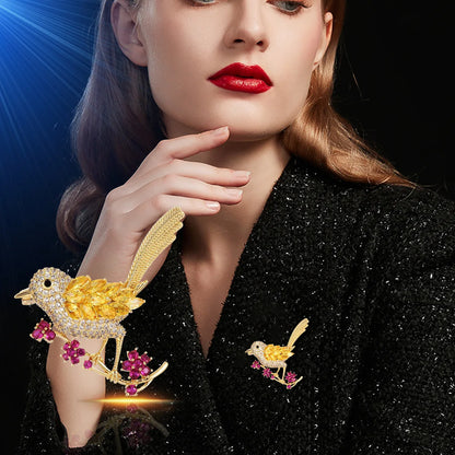 Colorful Rhinestone Auspicious Magpie Bird Brooches for Women Good Luck Badges Crystal Chinese Style Party Brooch Pins Gift