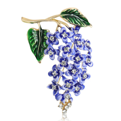Beaut&Berry Luxury Enamel Wisteria Flower Brooches for Women Unisex Plant Pins Casual Party Jewelry Accessories Gifts Decoration