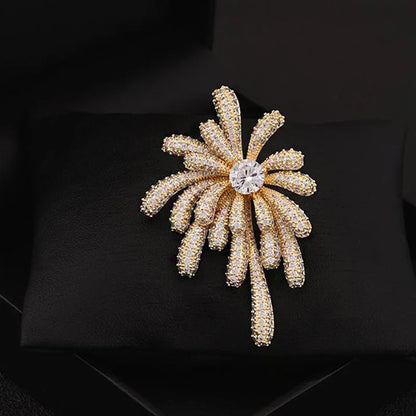 Luxury Firework Shape Full Rhinestone Brooch For Women Shiny Cubic Zirconia Starburst Pin Elegant Suit Coat Dress Accessory Gift
