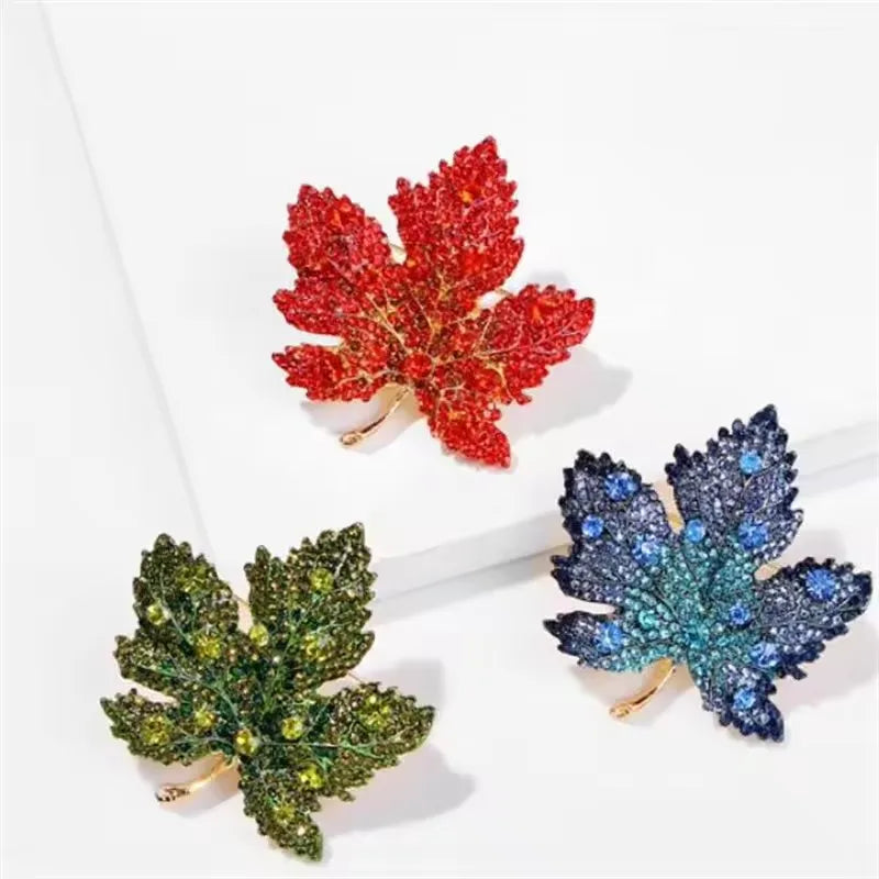 1pc Chic Maple Leaf Brooch with Shiny Rhinestones, Coconut Tree Plant Pin Jewelry Accessories - Great for Personal or Gift Use