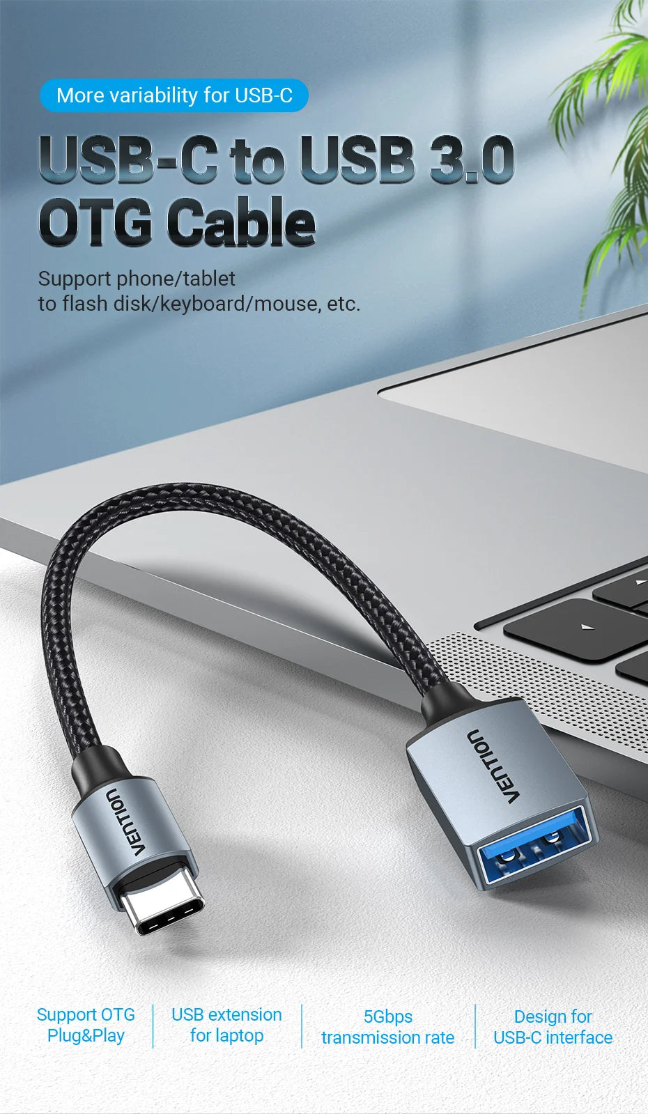 Vention USB C OTG Adapter USB A to Type C Adapter Cable USB3.0 2.0 5Gbps Data Adapter Type-C Converter for MacBook Pro Xiaomi 17