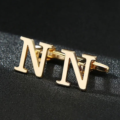High Quality Gold Color English Letters A-Z Cufflinks for Men Luxury Jewelry Shirt Cuff Links French Business Accessories
